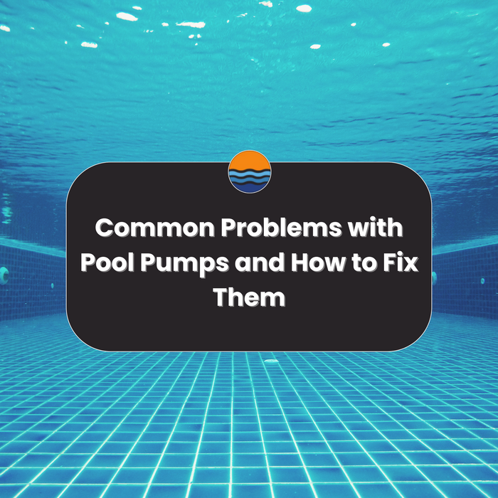 An underwater view of a tiled pool with light reflections, with text: "Common Problems with Pool Pumps and How to Fix Them."