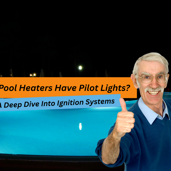 A smiling older man with glasses and a mustache gives a thumbs-up in front of a glowing blue pool at night.