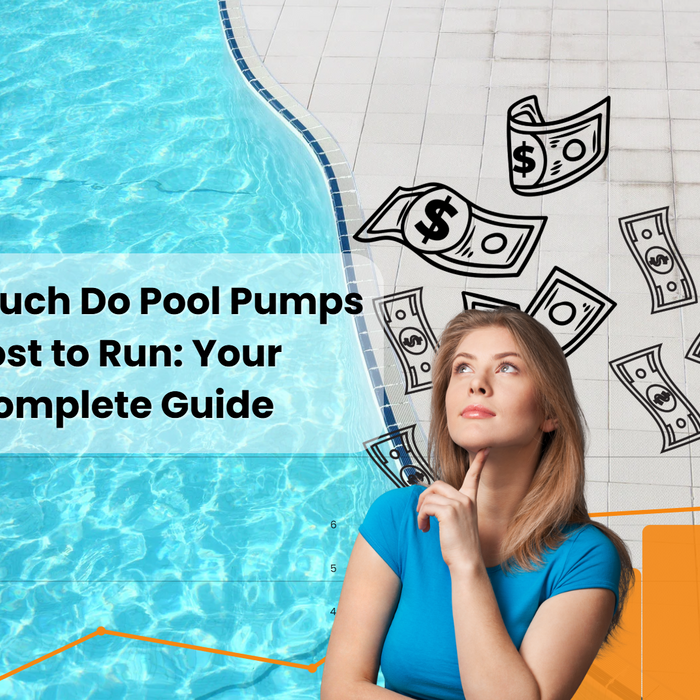 A pensive woman looks at a graph and falling money, asking "How Much Do Pool Pumps Cost to Run: Your Complete Guide".