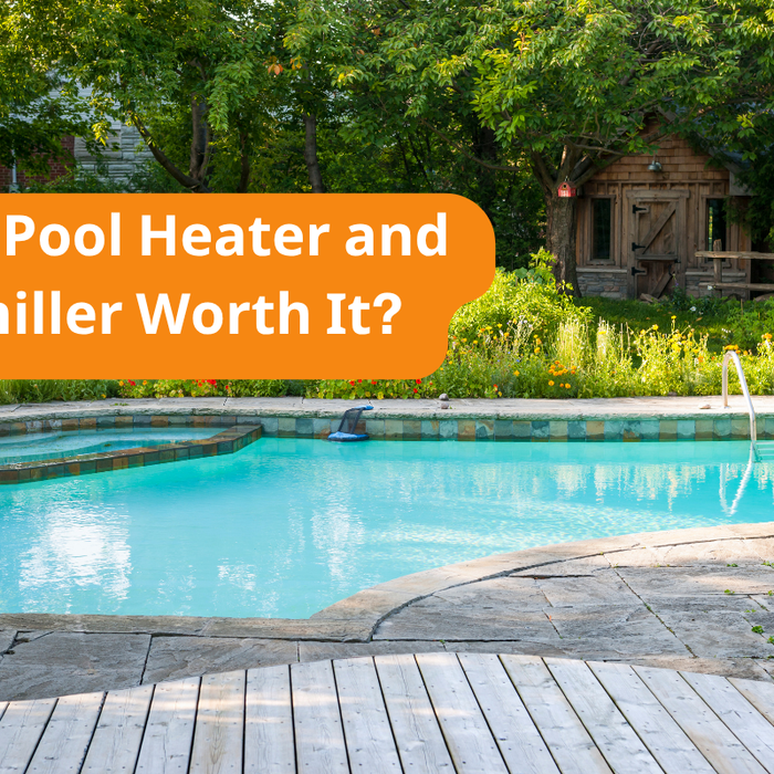 A swimming pool next to a lawn