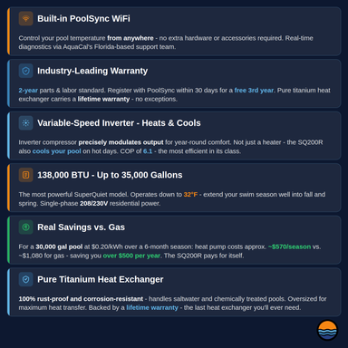 AquaCal SQ200R technical specs