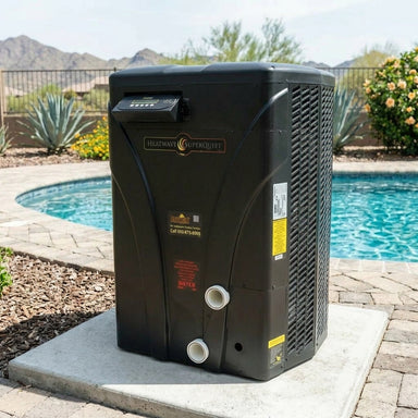AquaCal SQ160R heat pump in front of a pool