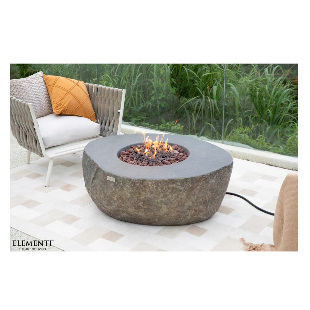 Elementi Concrete Fire Table Boulder Fire Pit on terrace side