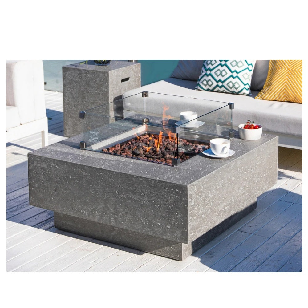 Elementi Light Grey Concrete Fire Table Manhattan Side On Patio 