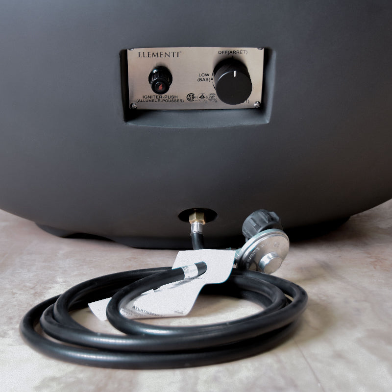 Elementi Lunar Bowl Fire Pit-Closeup with Hose