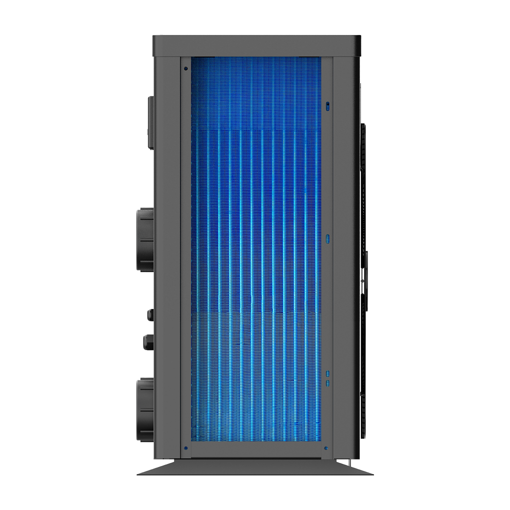 Pool heater with blue coils on side