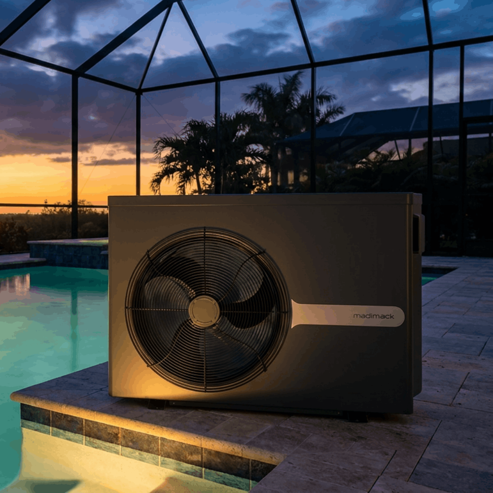 Front view of the Madimack swimming pool heat pump InverECO 40K BTU