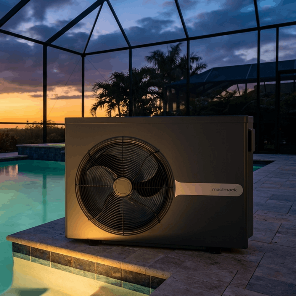 Madimack pool heat pump front view