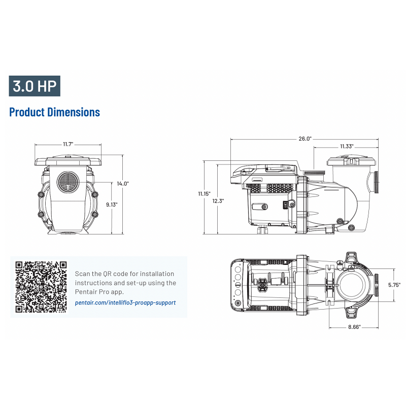 Pentair IntelliFlo 3HP size